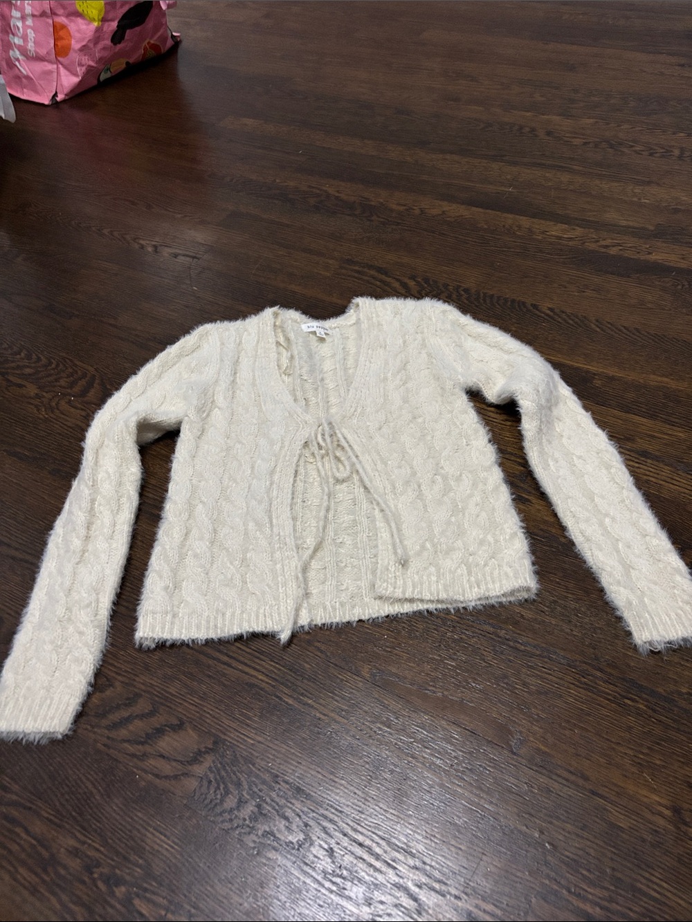 Blu Pepper Cream Cable-Knit Tie-Front Cardigan